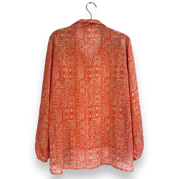 Nikia Sheer Cold Shoulder Collared Button Up Aztec Geometric Blouse Size 1XL 259 - Picture 4 of 4